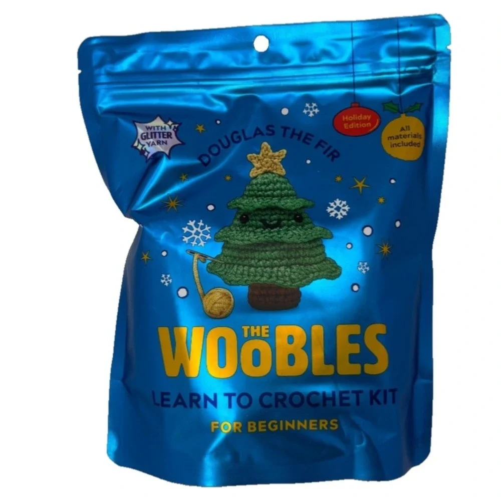 The Woobles Douglas The Fir Holiday Edition Crochet Kit Glitter‎ Yarn Hook NEW